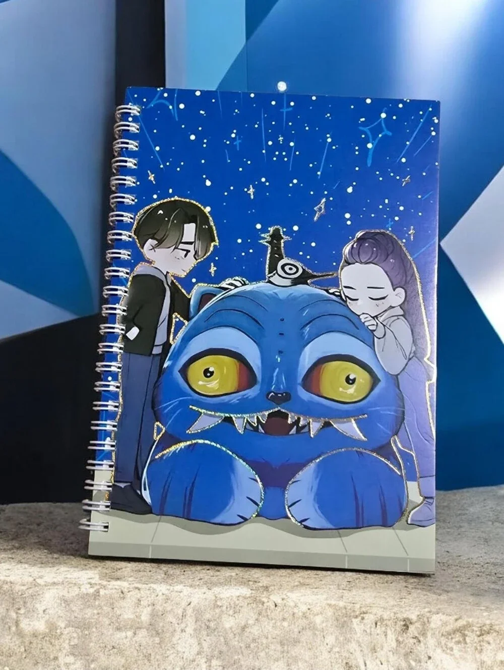 Blue Illustrated Spiral Notebook - Cute Monster Design
